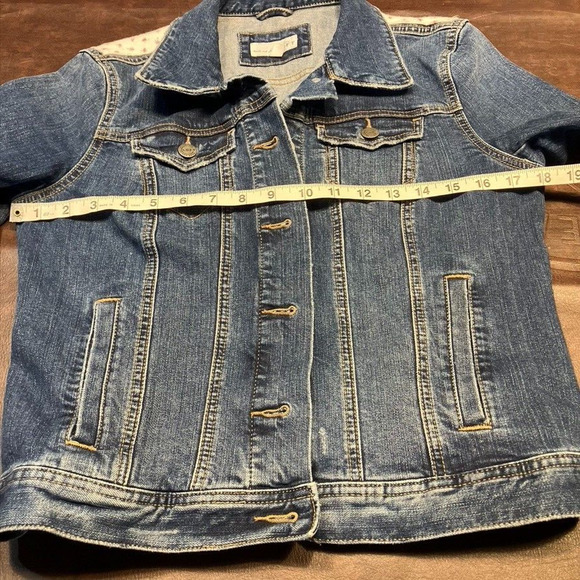 LOFT Denim Jacket Floral Medium wash Pockets Long Sleeve Sz S Classic spring - Picture 13 of 14